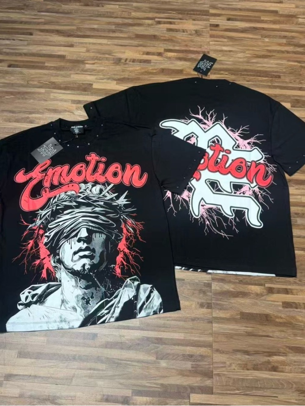 Emotion Graphic Black Tee with Red & White Artwork